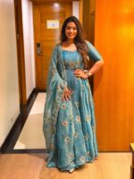 Sky Color Salsa Silk Fabric Sequence With Stone Work Gown