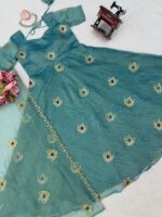 Sky Color Salsa Silk Fabric Sequence With Stone Work Gown