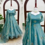 Sky Color Salsa Silk Fabric Sequence With Stone Work Gown