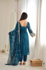 Teal Blue Color Faux Georgette Fabric Sequence With Bead Work Suit