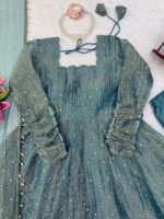 Teal Blue Color Salsa Silk Fabric Foil Work Gown