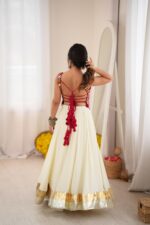 White Color Heavy Rayon Fabric Lagdi Patta Lace Work Navratri Lehenga