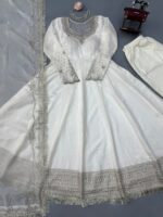 White Color Vichitra Fabric Thread With Sequence Work Anarkali Suit