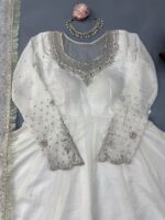 White Color Vichitra Fabric Thread With Sequence Work Anarkali Suit