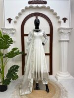 White Color Vichitra Fabric Thread With Sequence Work Anarkali Suit