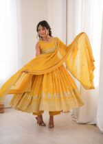 Yellow Color Faux Georgette Fabric Embroidery With Sequence Work Anarkali Suit