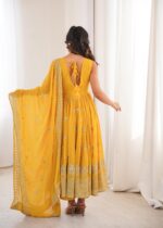 Yellow Color Faux Georgette Fabric Embroidery With Sequence Work Anarkali Suit