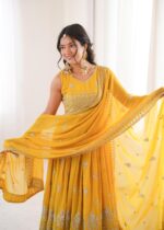 Yellow Color Faux Georgette Fabric Embroidery With Sequence Work Anarkali Suit