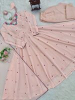 Baby Pink Color Faux Georgette Fabric Embroidery Thread Work Anarkali Suit