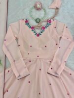 Baby Pink Color Faux Georgette Fabric Embroidery Thread Work Anarkali Suit