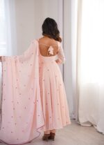 Baby Pink Color Faux Georgette Fabric Embroidery Thread Work Anarkali Suit