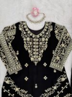 Black Color Faux Georgette Fabric Thread With Sequence Work Palazzo Suit
