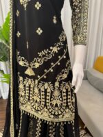 Black Color Faux Georgette Fabric Thread With Sequence Work Palazzo Suit