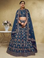 Blue Color Art Silk Fabric Jari With Sequence Embroidery Work Lehenga