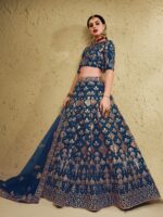 Blue Color Art Silk Fabric Jari With Sequence Embroidery Work Lehenga
