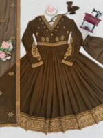 Brown Color Faux Georgette Fabric Embroidery With Sequence Work Anarkali Suit