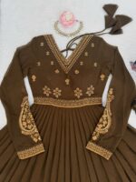 Brown Color Faux Georgette Fabric Embroidery With Sequence Work Anarkali Suit