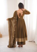 Brown Color Faux Georgette Fabric Embroidery With Sequence Work Anarkali Suit