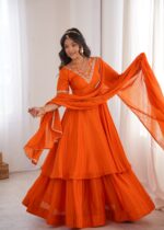 Fanta Color Chinon Silk Fabric Embroidery With Sequence Work Palazzo Suit