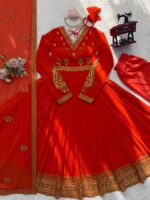 Fanta Color Faux Georgette Fabric Embroidery With Sequence Work Anarkali Suit