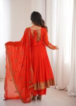 Fanta Color Faux Georgette Fabric Embroidery With Sequence Work Anarkali Suit