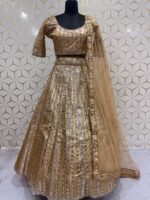 Gold Color Satin Silk Fabric Sequence With Foil Mirror Work Lehenga