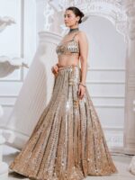 Gold Color Satin Silk Fabric Sequence With Foil Mirror Work Lehenga