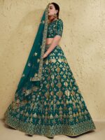 Green Color Art Silk Fabric Jari With Sequence Embroidery Work Lehenga