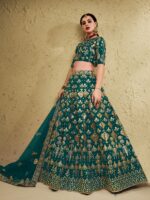 Green Color Art Silk Fabric Jari With Sequence Embroidery Work Lehenga