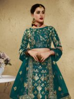 Green Color Art Silk Fabric Jari With Sequence Embroidery Work Lehenga