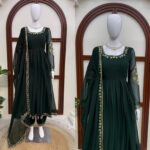 Green Color Faux Georgette Fabric Thread With Sequence Work Gown