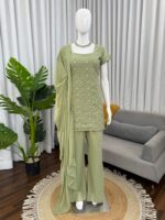 Green Color Faux Georgette Fabric Thread With Sequence Work Suit