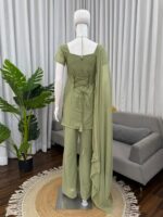 Green Color Faux Georgette Fabric Thread With Sequence Work Suit