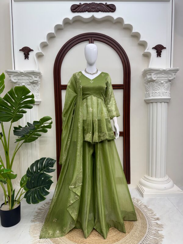 Green Color Salsa Silk Fabric Mukaish Work Palazzo Suit