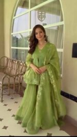 Green Color Salsa Silk Fabric Mukaish Work Palazzo Suit