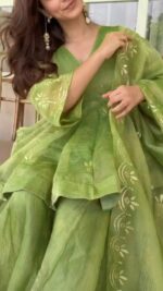 Green Color Salsa Silk Fabric Mukaish Work Palazzo Suit