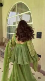 Green Color Salsa Silk Fabric Mukaish Work Palazzo Suit