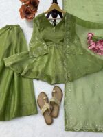 Green Color Salsa Silk Fabric Mukaish Work Palazzo Suit