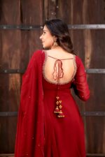 Karva Chauth Special Red Faux Georgette Fabric Hand Work Anarkali Suit