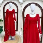Karva Chauth Special Red Faux Georgette Fabric Hand Work Anarkali Suit