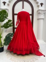 Karva Chauth Special Red Faux Georgette Fabric Thread With Sequence Work Anarkali Suit