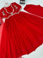 Karva Chauth Special Red Faux Georgette Fabric Thread With Sequence Work Anarkali Suit