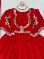 Karva Chauth Special Red Faux Georgette Fabric Thread With Sequence Work Anarkali Suit