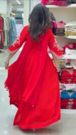 Karva Chauth Special Red Faux Georgette Fabric Thread With Sequence Work Anarkali Suit