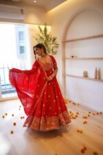 Karva Chauth Special Red Georgette Fabric Thread With Sequence Work Anarkali Suit