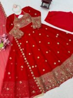 Karva Chauth Special Red Georgette Fabric Thread With Sequence Work Anarkali Suit
