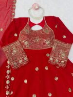 Karva Chauth Special Red Georgette Fabric Thread With Sequence Work Anarkali Suit