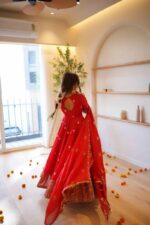 Karva Chauth Special Red Georgette Fabric Thread With Sequence Work Anarkali Suit