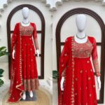 Karva Chauth Special Red Georgette Fabric Thread With Sequence Work Anarkali Suit
