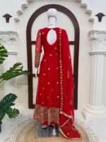 Karva Chauth Special Red Georgette Fabric Thread With Sequence Work Anarkali Suit